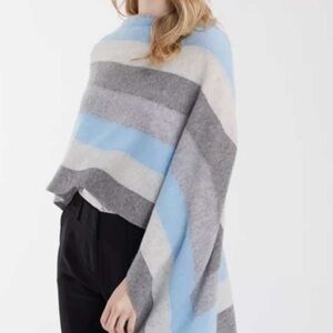 Alashan Striped Blue and Gray Women's Cashmere Poncho